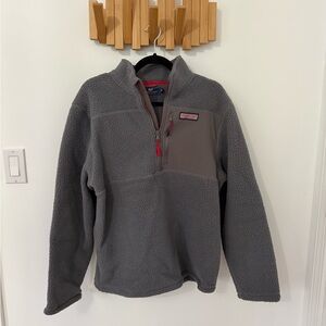 Men’s Vineyard Vines Gray and Red Fleece Quarter Zip , Size Medium